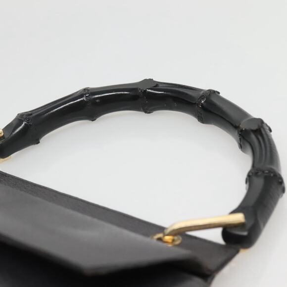 GUCCI Bamboo Hand Bag Leather Gold Charcoal Gray 001 3444 001 3444 - Picture 8 of 12